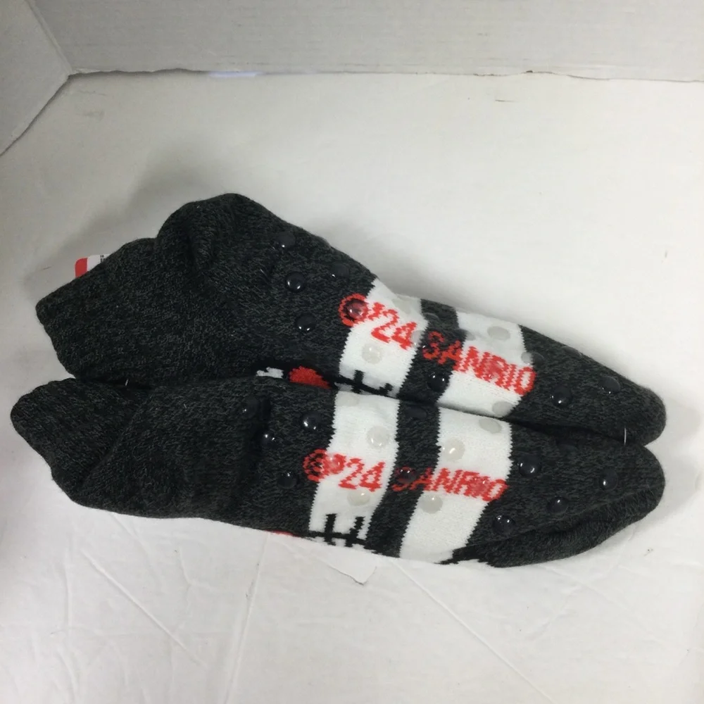 Hello Kitty Cozy Warmers Kids Socks - Black and Red Gripper bottom Sz 9-11